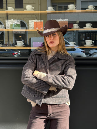 Cappotto corto check - MORO