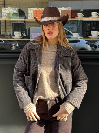 Cappotto corto check - MORO