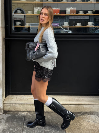 Shorts paillettes e pizzo - NERO