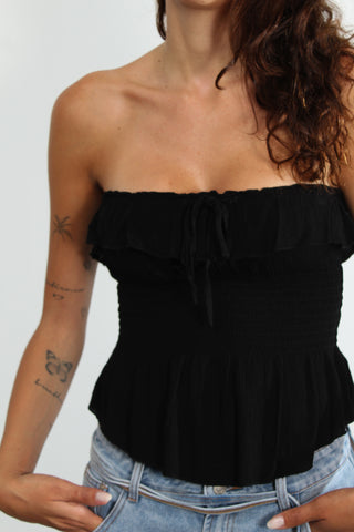 Top a fascia con volant - NERO