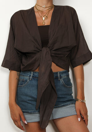 Blusa morbida con nodo - MARRONE