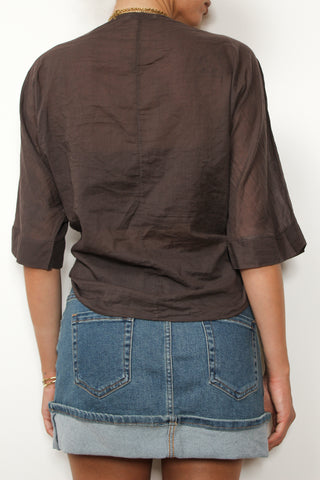 Blusa morbida con nodo - MARRONE