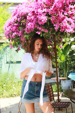 Blusa morbida con nodo - BIANCO
