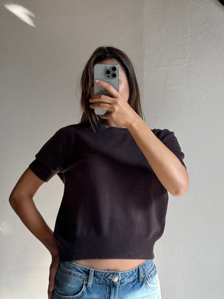 Maglia girocollo mezza manica - MARRONE