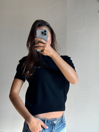 Maglia girocollo mezza manica - NERO