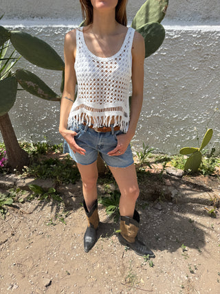 Top crochet frange - BIANCO