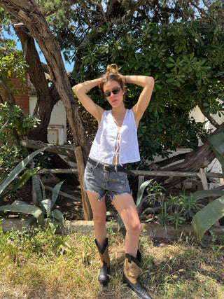 Shorts in denim strappati - DENIM NERO