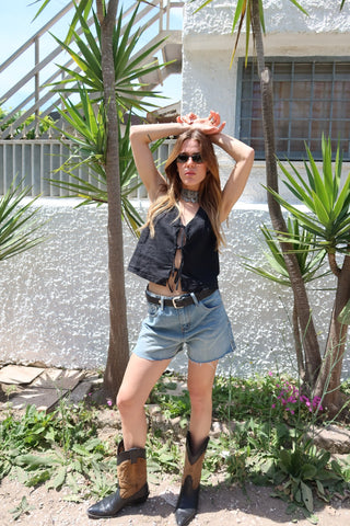 High waist shorts sabbiato - DENIM BLU