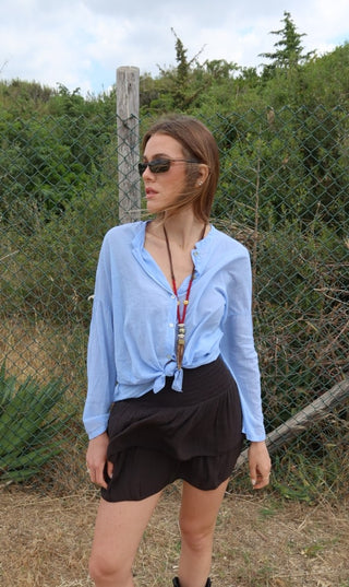 blusa collo coreana - CELESTE