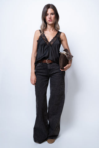 Jeans super ampio vita regolare - DENIM NERO