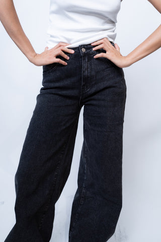 Jeans super ampio vita regolare - DENIM NERO