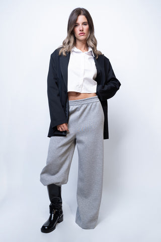 Pantalone wide leg felpa - GRIGIO