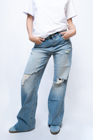 Jeans wide leg rotture - DENIM BLU