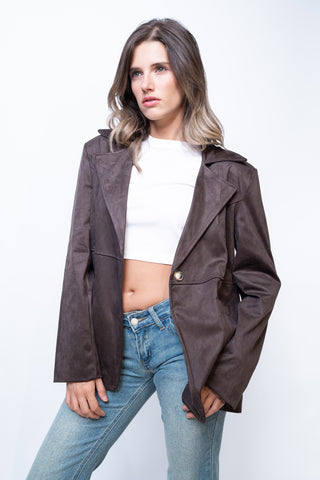 blazer effetto camoscio - marrone