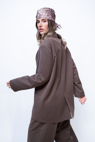 Blazer oversize gessato - MARRONE
