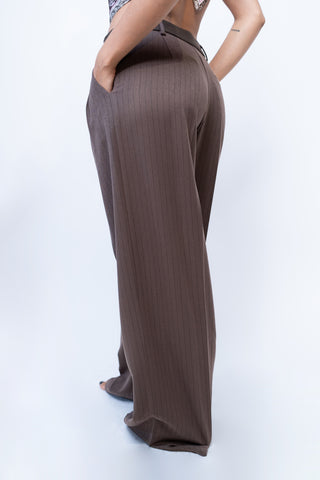 Pantalone pinces gessato - MARRONE