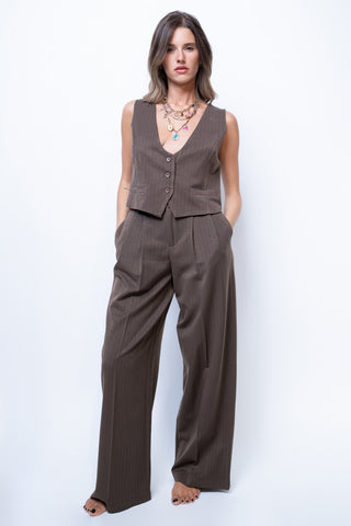 Pantalone pinces gessato - MARRONE
