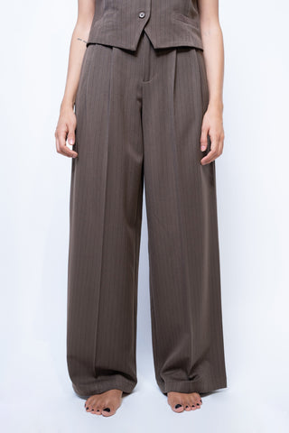 Pantalone pinces gessato - MARRONE