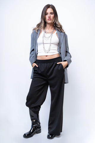 Pantalone wide leg felpa - NERO