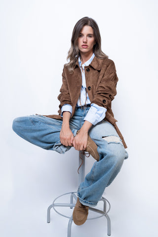 Giacca tasche suede - MARRONE