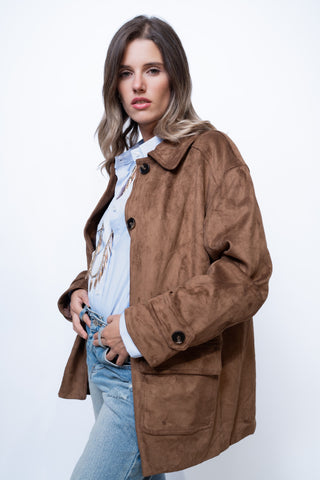 Giacca tasche suede - MARRONE