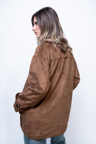 Giacca tasche suede - MARRONE
