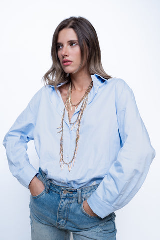 Camicia oversize oxford - CELESTE