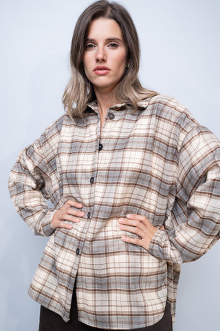 Camicia ampia a quadri - BEIGE/MORO