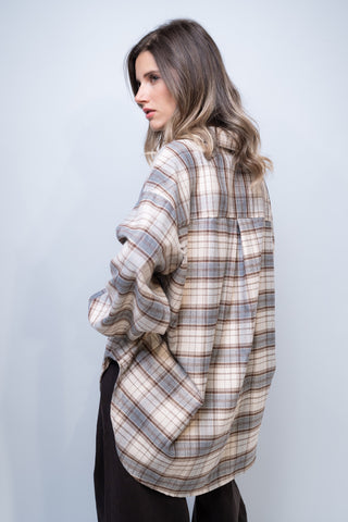 Camicia ampia a quadri - BEIGE/MORO