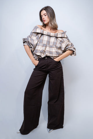 Jeans super ampio vita regolare - MARRONE
