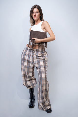 Pantalone ampio a quadri - BEIGE/MORO