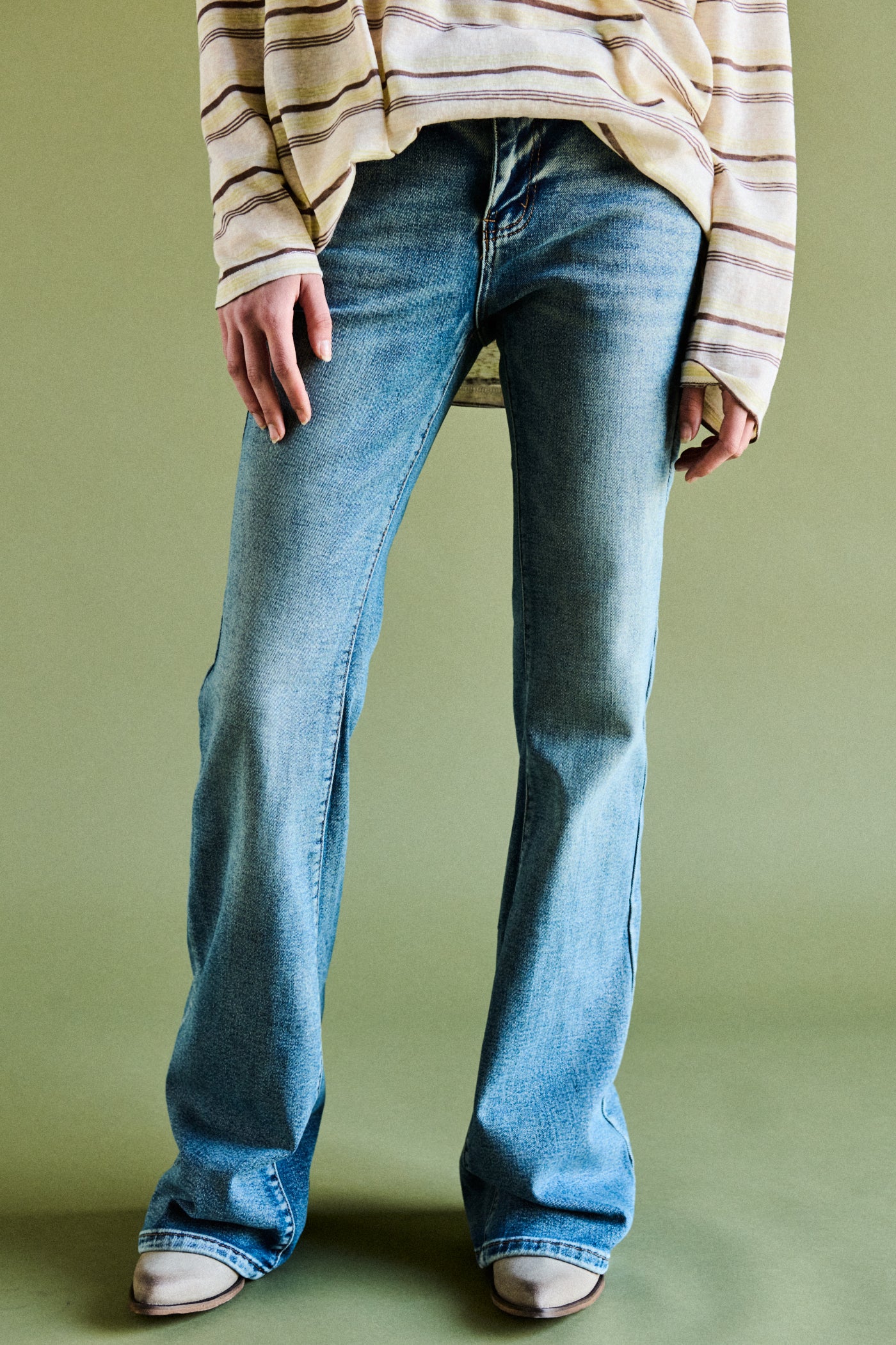 Jeans bootcut vita media - DENIM BLU
