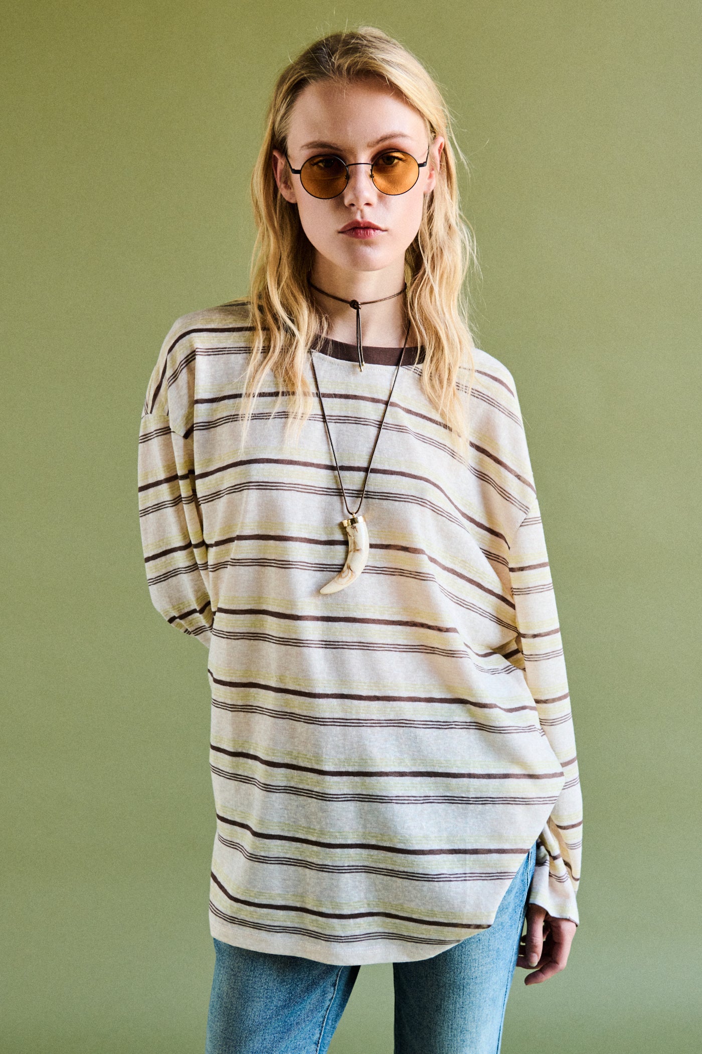 Maglia M/lunga rigata - MARRONE