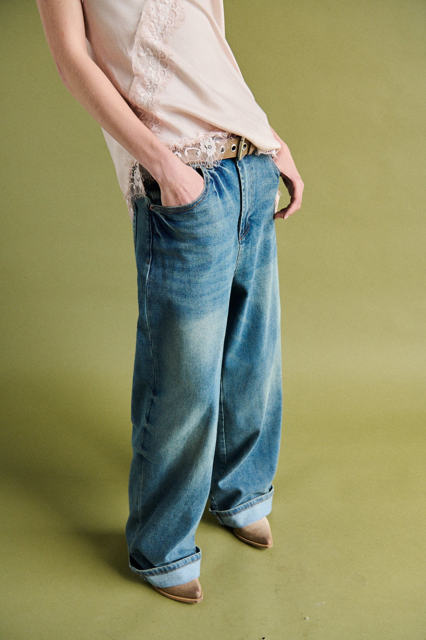 Jeans baggy folded - DENIM BLU