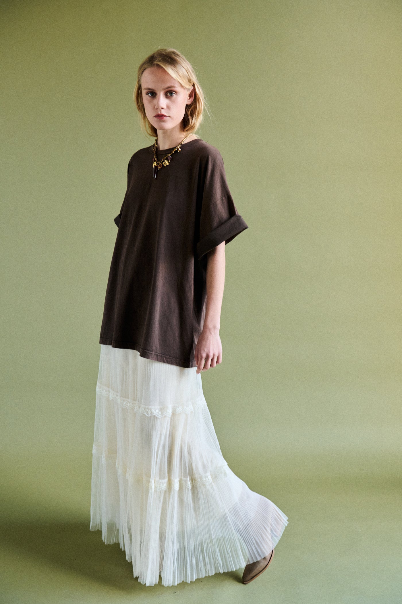Maglia oversize stone washed - MARRONE