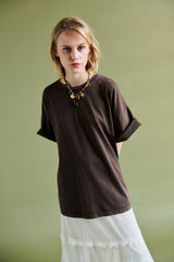 Maglia oversize stone washed - MARRONE