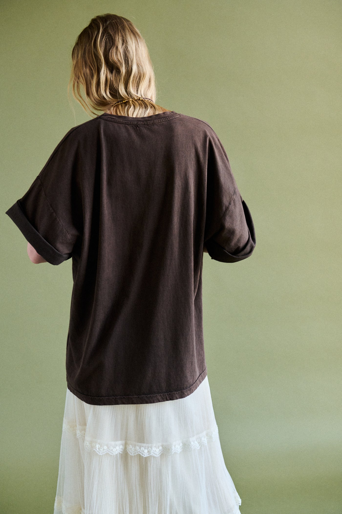 Maglia oversize stone washed - MARRONE