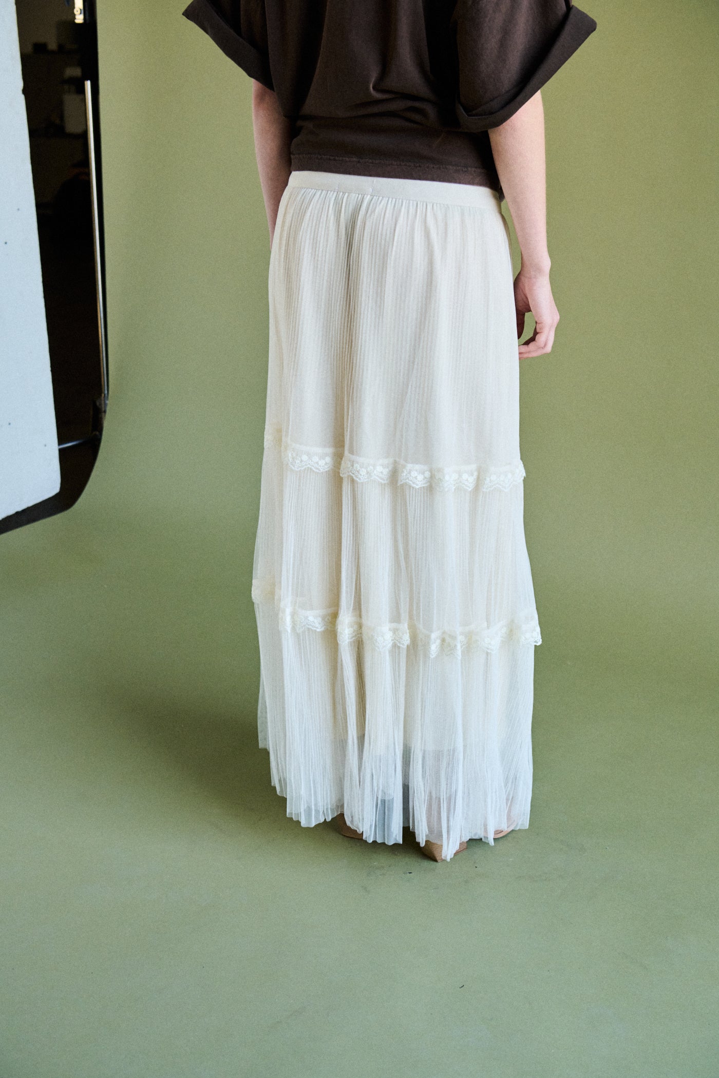 Gonna midi tulle e pizzo - PANNA