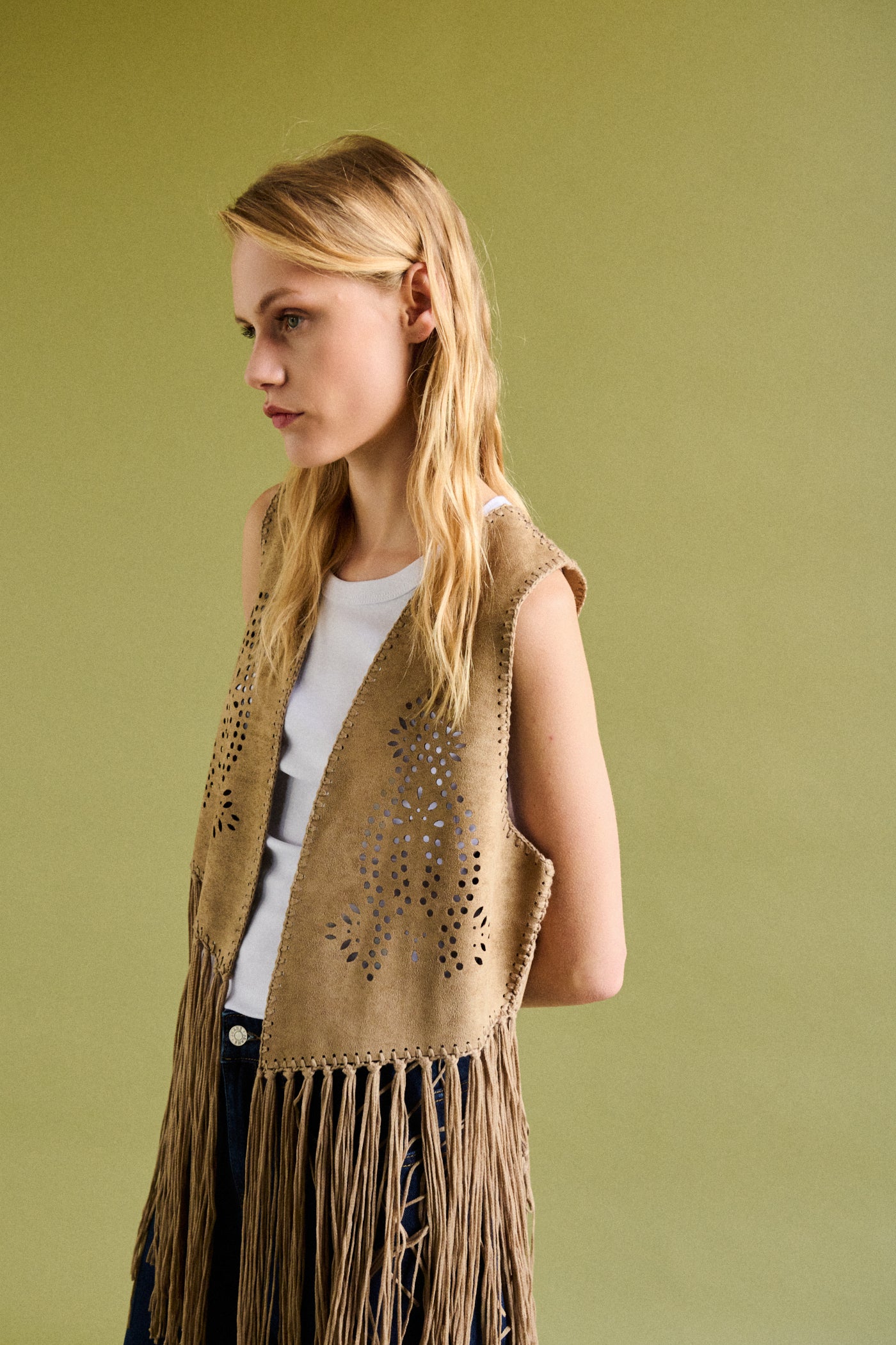 Gilet con frange - BEIGE