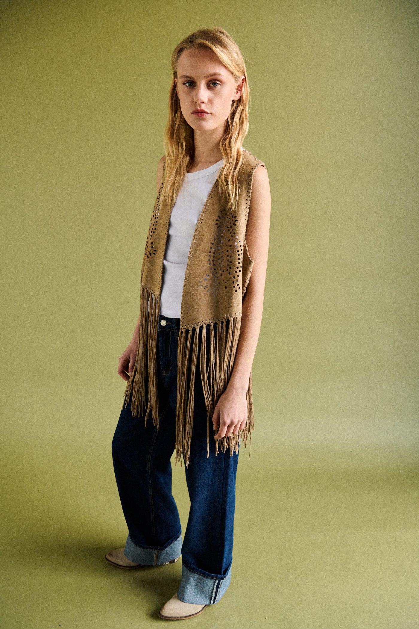 Gilet con frange - BEIGE