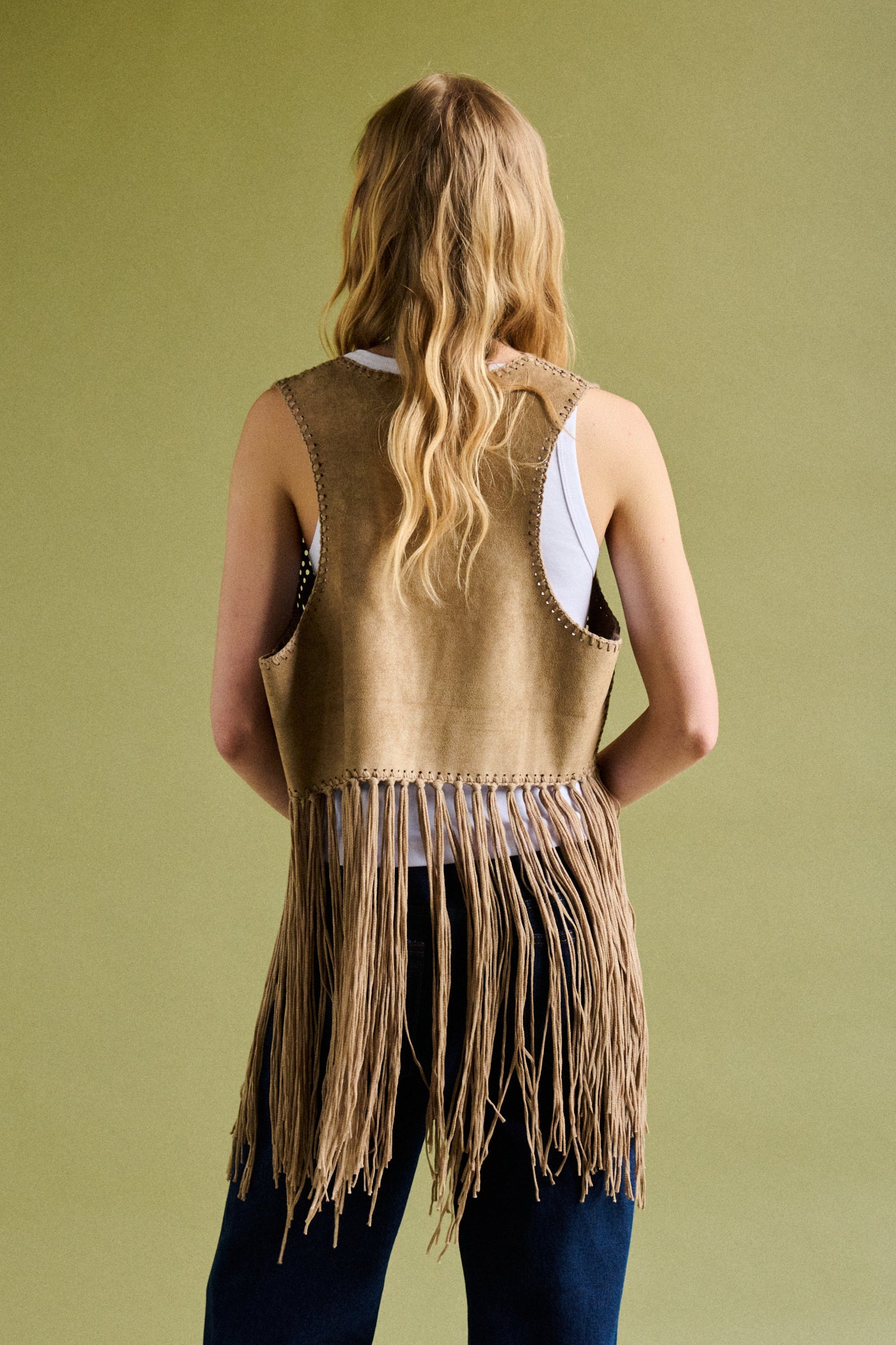 Gilet con frange - BEIGE