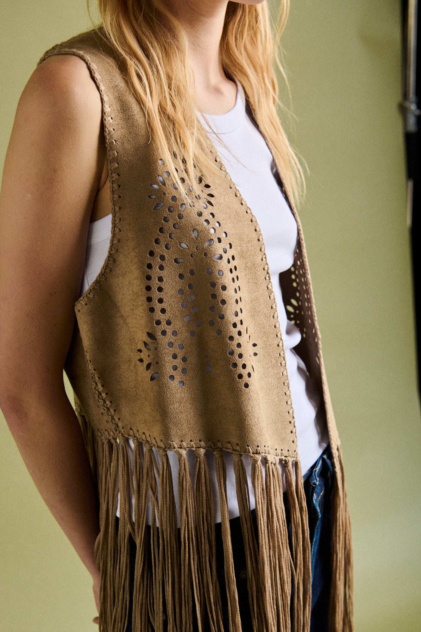 Gilet con frange - BEIGE