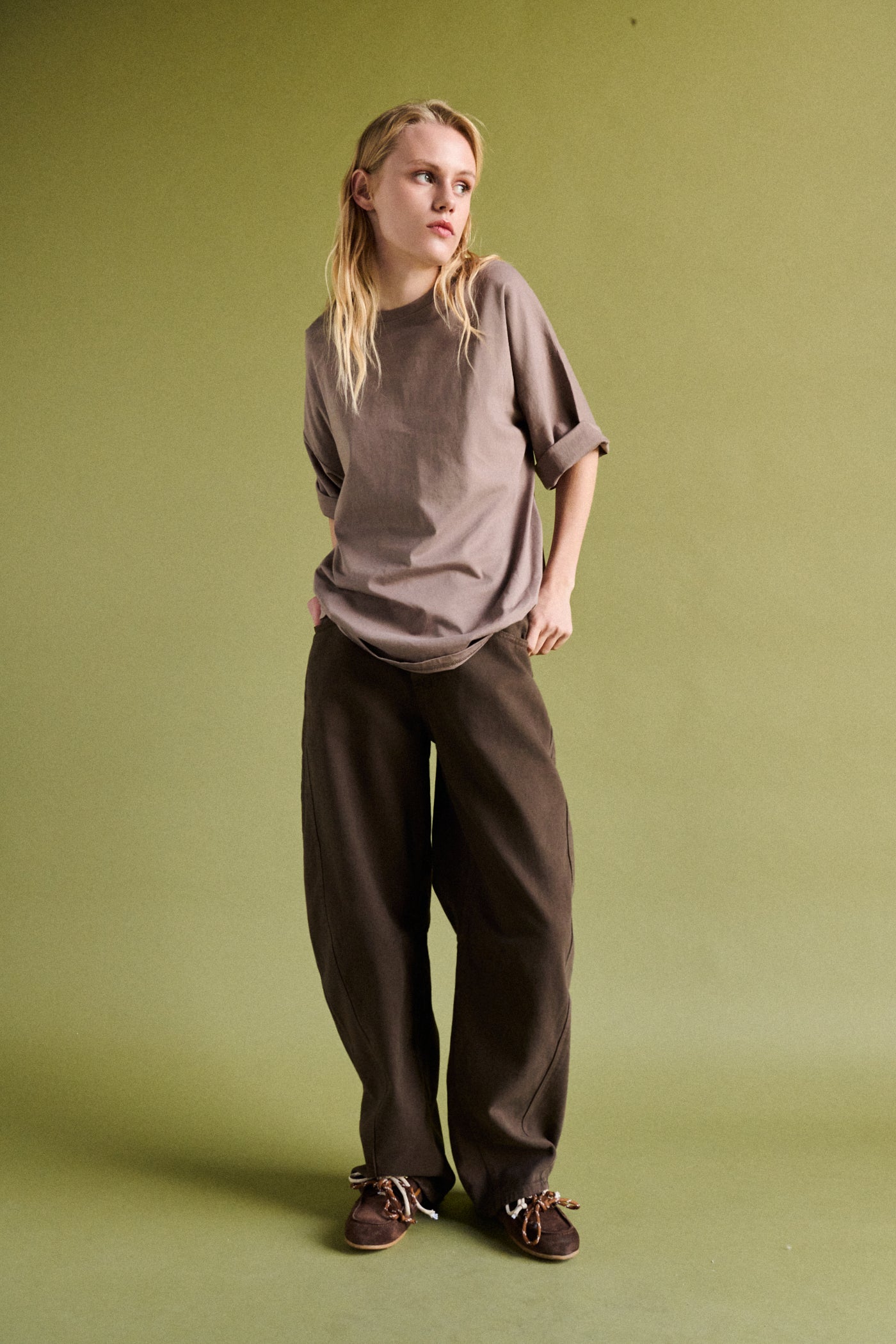Pantalone barrel in bull - MARRONE