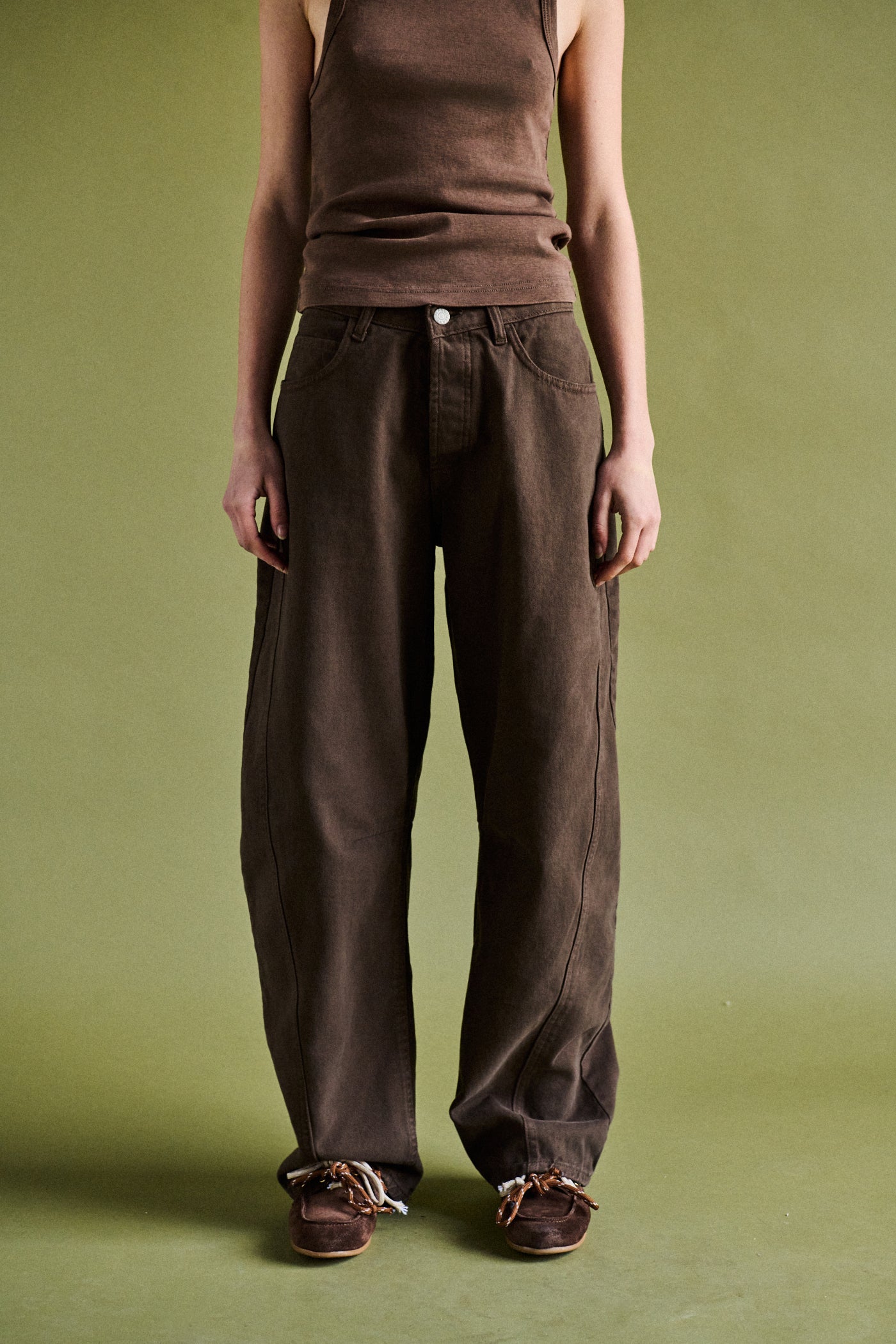 Pantalone barrel in bull - MARRONE