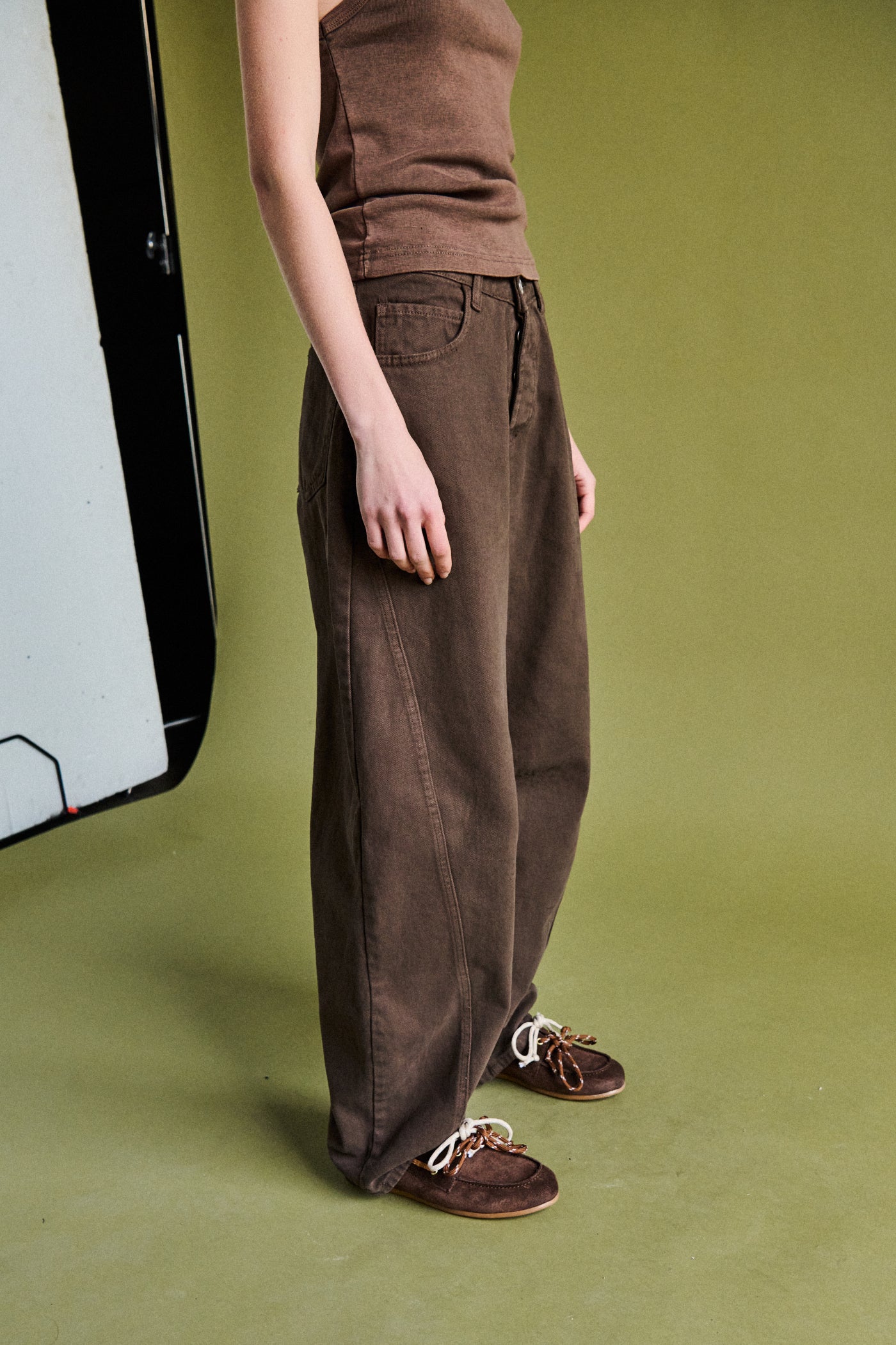 Pantalone barrel in bull - MARRONE