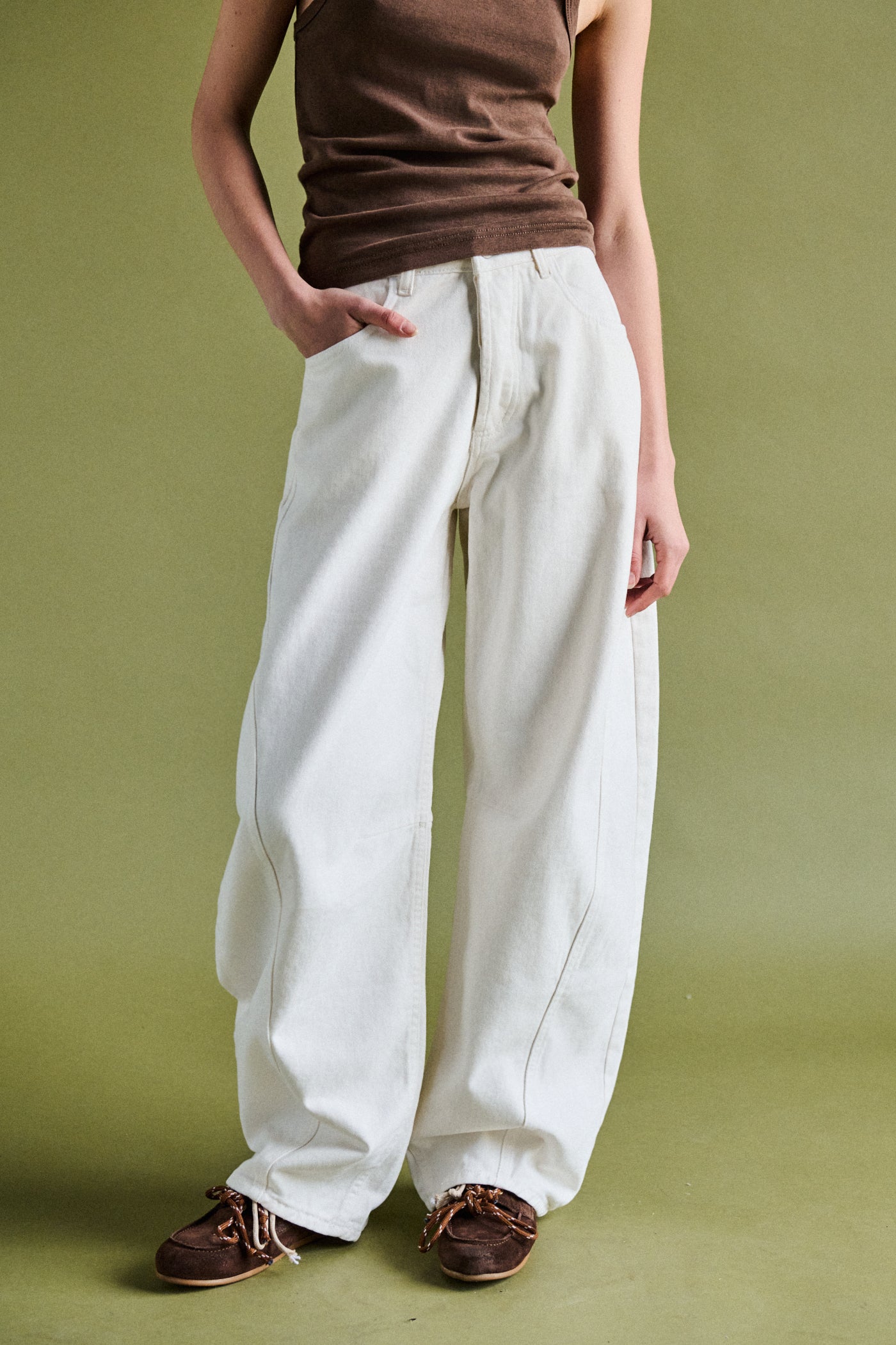 Pantalone barrel in bull - OFF WHITE