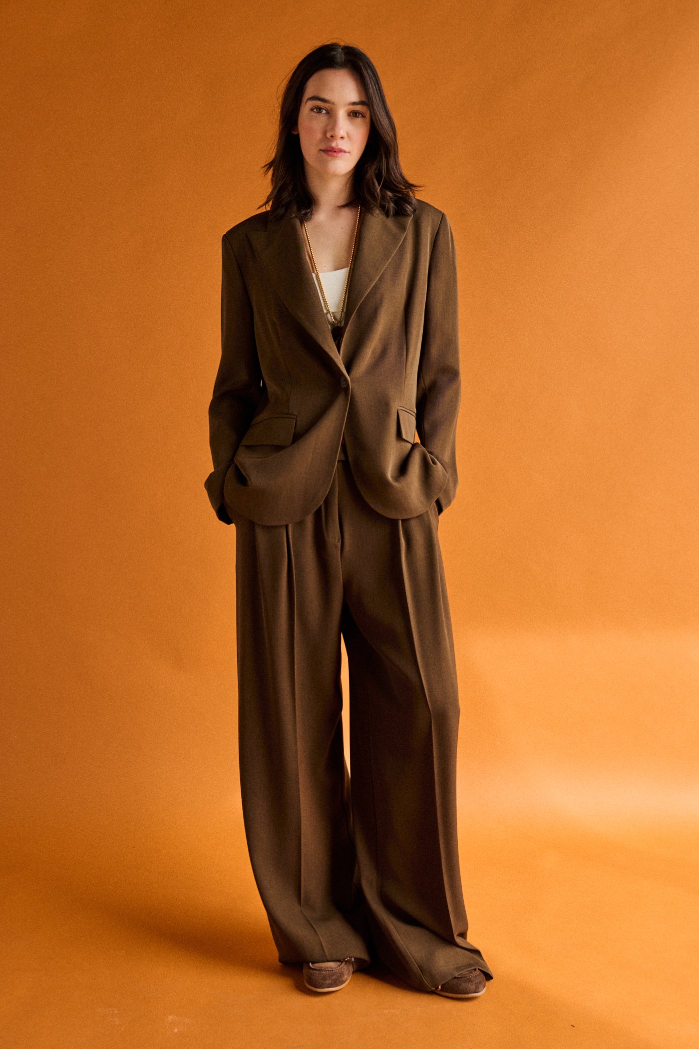 Pantalone wide leg unito - MARRONE