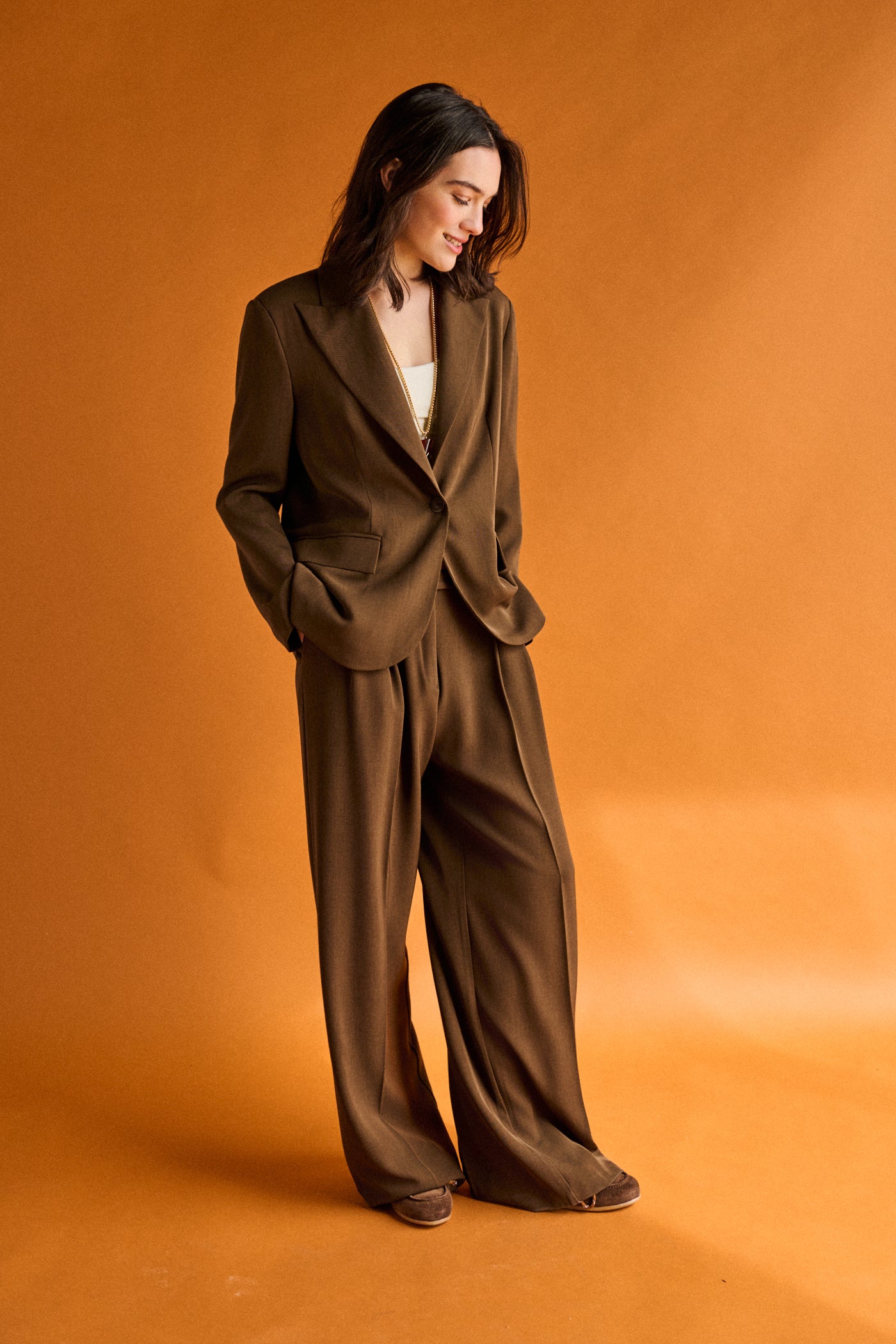 Pantalone wide leg unito - MARRONE