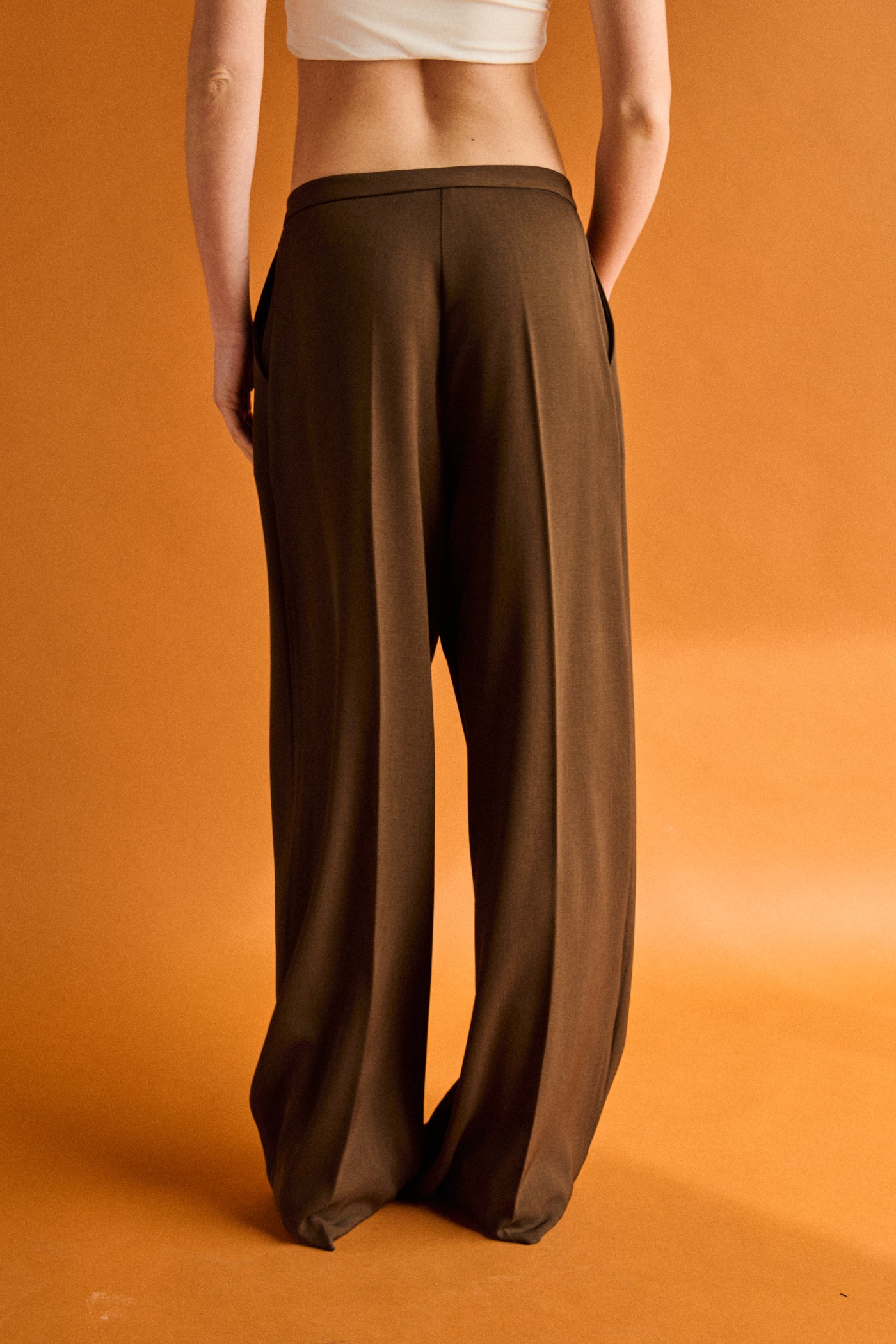 Pantalone wide leg unito - MARRONE