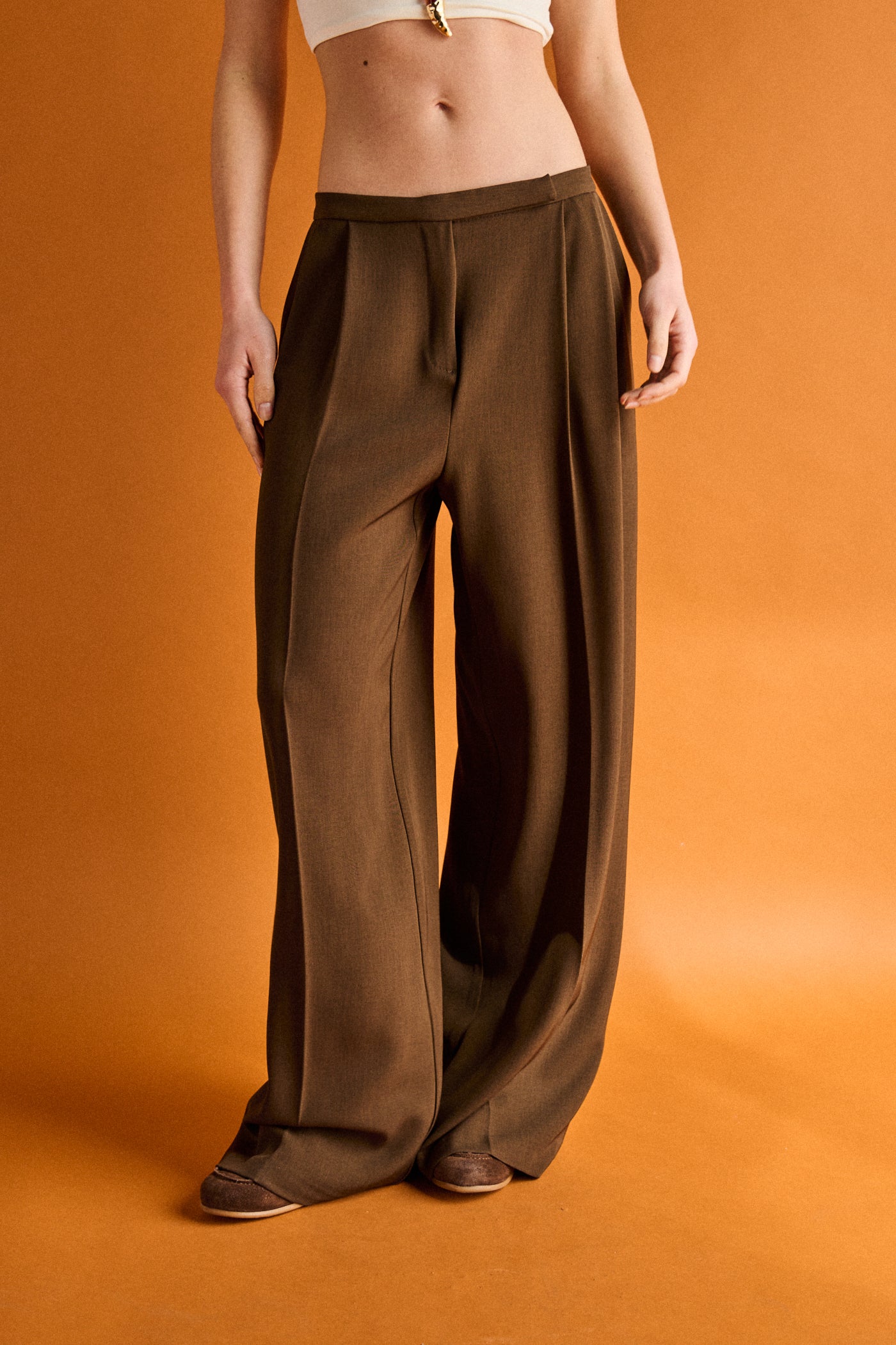 Pantalone wide leg unito - MARRONE